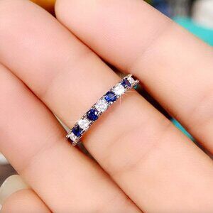 NEW 925 Sterling Silver Sapphire Diamond Ring Thin Ring Band